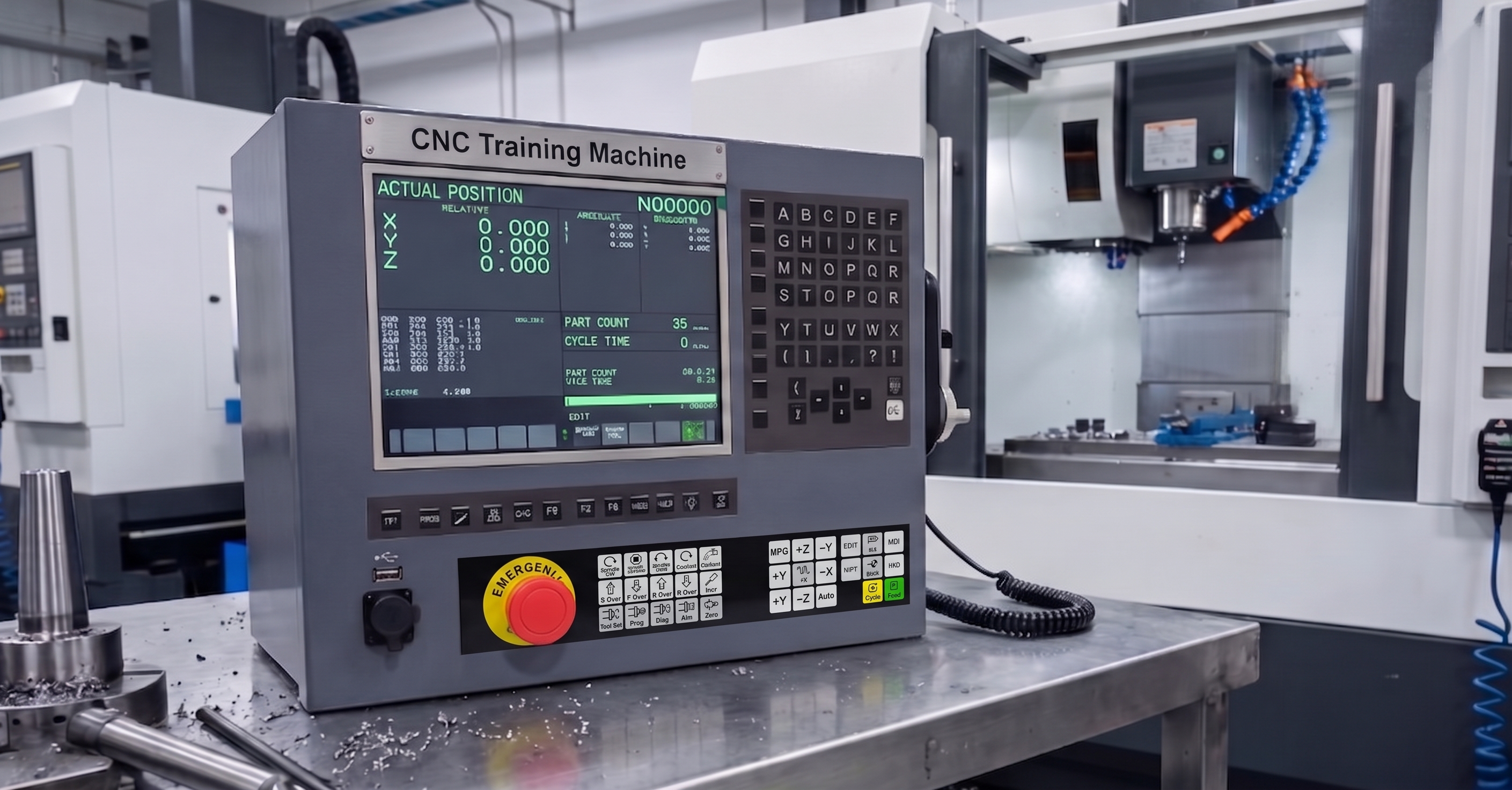 CNC Training System with Fanuc-style controller panel